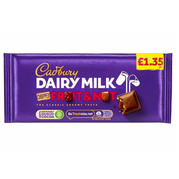 Cadbury Dairy Milk Chopped Fruit & Nut Chocolate Bar 95g PMP £1.50 - 22 Count