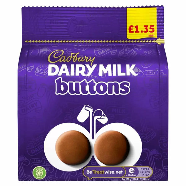 Cadbury Dairy Milk Buttons Chocolate Bag 95g Pmp £1.35 10 Count