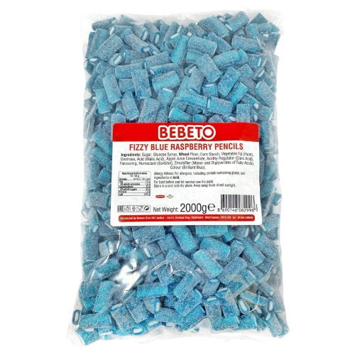 Bebeto Halal Fizzy Blue Raspberry Pencils - 2kg