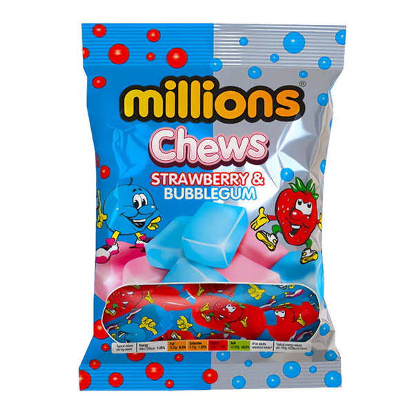 Millions Chews Strawberry & Bubblegum 120g - 12 Count