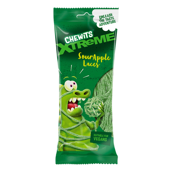 Chewits Xtreme Sour Apple Laces 160g - 12 Count