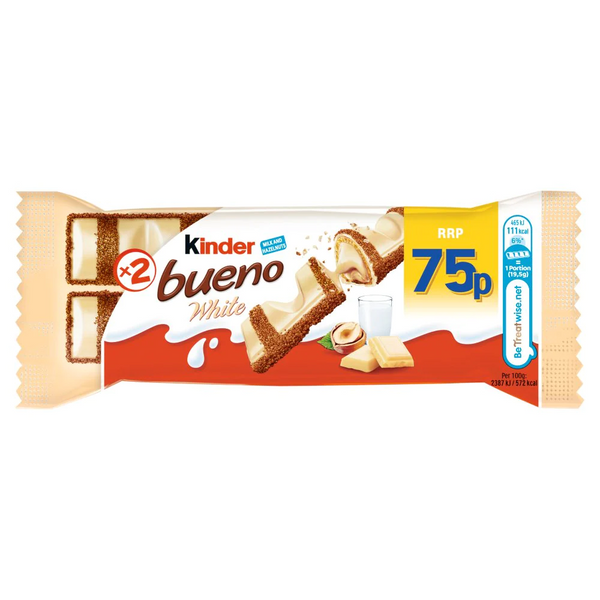 Kinder Bueno White & Hazelnuts Chocolate Bar 43g PMP 75p - 30 Count