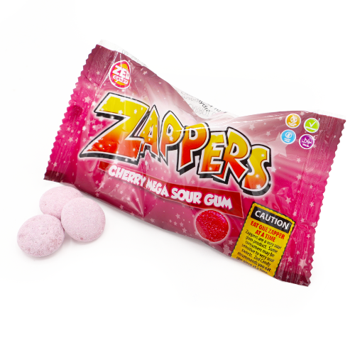 Zed Candy Zappers Cherry Mega Sour Gum 50g - 24 Count